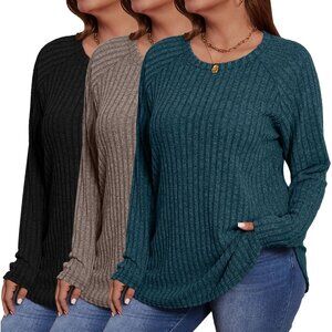 3 Pack Plus Size Long Sleeve Tunic Tops for Women Stylish Curved Hem